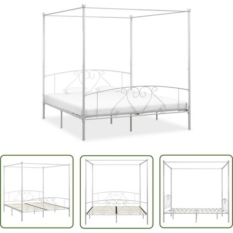 The Living Store Cadre de lit sans matelas avec baldaquin blanc 180x200 cm métal - Cadre De Lit - Lit Double - Lit Metal - Lit Avec Baldaquin - Chambre À Coucher (1/5)