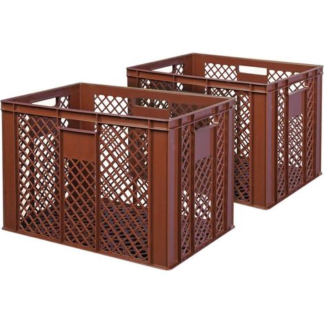 BRB lot de 2 Bac gerbable normes Europe à parois et fonds ajourés - L x l x h 600 x 400 x 410 mm - marron