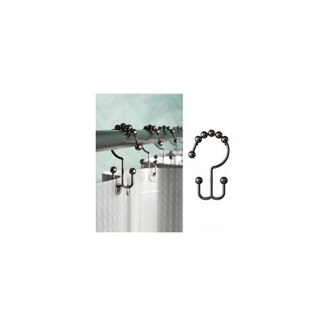 Lot de 12 Anneaux de Douche en Métal Noir, Double Glissement, Bronze Huilé, Pour Rideaux et Doublures