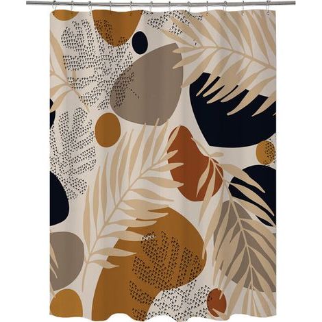 Boho Shower Curtain 180x180 cm Brown, Modern Abstract Art Boho Style Palm Leaves Plants Washable Textile Waterproof Shower Curtain for Bathtub with 12 Hooks
