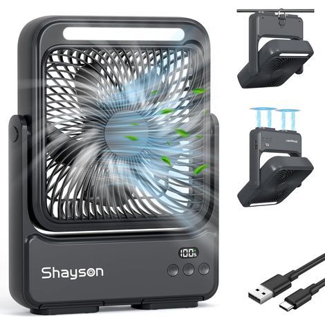 Portable Fan 20000mAh USB Table Fan with Lamp, 4 Speeds, 12-43 Hours Operation, Smart Screen, Low Noise Fan, for Office, Home and Outdoor (Black) (1/5)