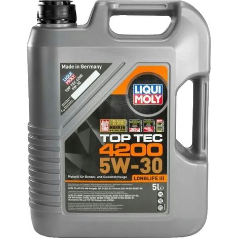 Aceite LIQUI MOLY 5W30 5L TOP TEC 4200 C2/C3 / SN/CF / 504.00 507.00 / 229.31 229.51 / LL04 / C30 / B71 2290