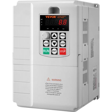 VEVOR Variateur de Frequence 7,5 kW Convertisseur de Frequence 10 CV 34 A 0-400 Hz VFD avec Entree Monophase, Sortie Triphase, Controle de Vitesse, Refroidissement Rapide, pour Moteurs de Machine