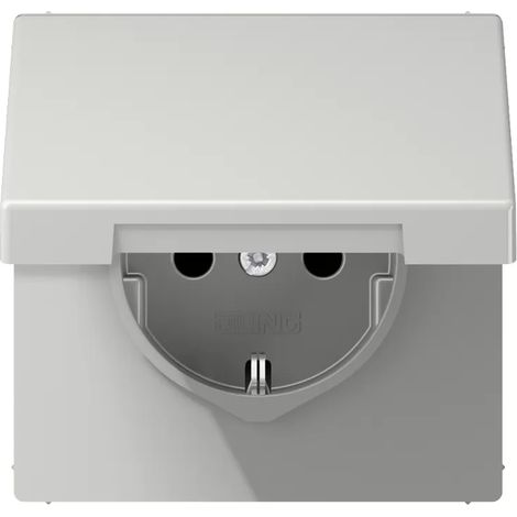 Jung SCHUKO®-Steckdose, 16 A 250 V , Klappdeckel, Duroplast, Serie LS, lichtgrau LS 1520 KL LG (1/2)