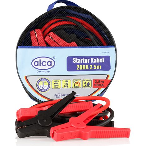 alca® Starthilfekabel max. 200 A - 2,51 qmm - 2 x 2,5 m - Vollkupferkabel - runde Aufbewahrungstasche - Rot & Schwarz