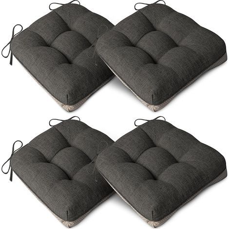 Lot de 4 coussins extra épais pour chaises de salle à manger, antidérapants, doux, avec attaches, 40 x 40 x 10 cm, gris foncé (1/5)