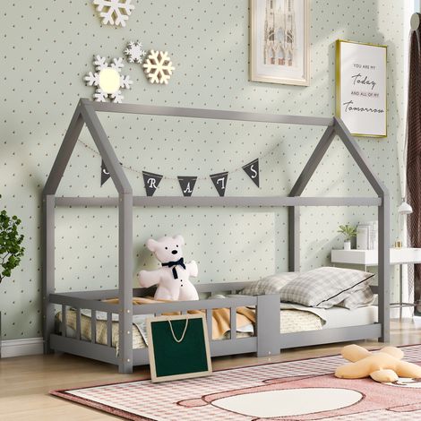 MEUBLIV Letto bambino 90x200 cm grigio – con sponde e lavagna, senza materasso (1/5)