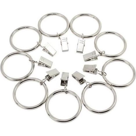 Pinces à Rideaux avec Anneaux, 30 pièces, en Couleur Argent, Ø 32 mm extérieur, Ø 25 mm intérieur, Clip Rideau avec Crochet, Pince Polyvalente pour Rideaux avec Anneau, Crochets Multi usages Mai (1/5)