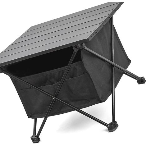 Table pliante portable de camping en alliage d'aluminium, idéale pour barbecue et stands de rue, noire, taille S, avec sac de rangement. (1/5)