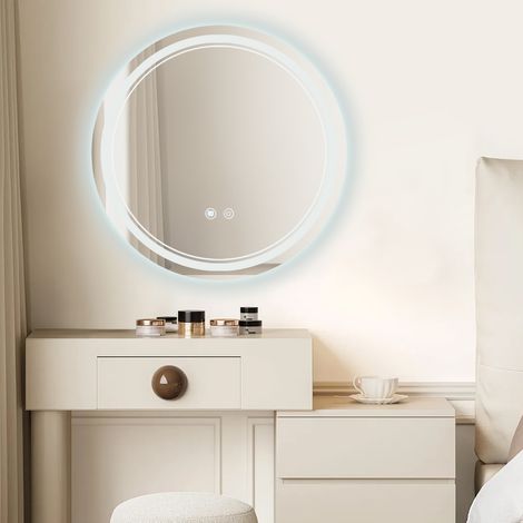 Miroir Salle de Bain avec eclairage, Miroir Rond Lumineux LED Miroir, 3 Couleurs de lumière à intensité Variable, Miroir de Salle de Bain avec Interrupteur Tactile et Anti-buée (1/5)