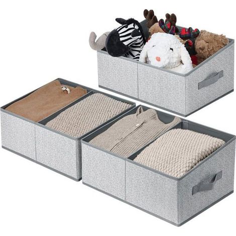 HOXILEELEOLot de 3 Boites de Rangement Ouvertes Pliables, Panier de Rangement en Tissu, Caisse Rangement Cube de Rangement (Gris Clair) (1/5)