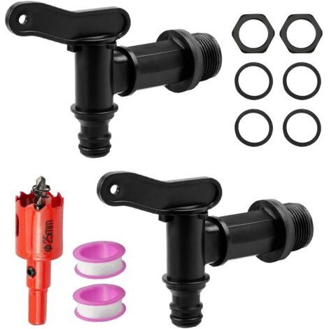 2 Robinet Joint Cuve Plastique Filetée 3/4 Pouces Étanche Pour Réservoir Eau
