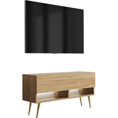 Meuble TV 170 cm Blanc Mat, pieds droits noirs, 170 × 32 × 52 cm (1/5)