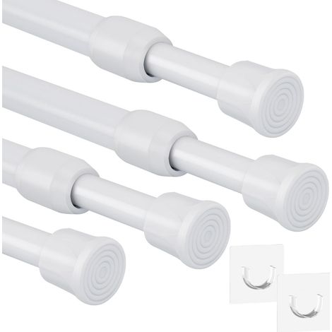 4 barre de douche sans foret porte tringle à rideau en acier inoxydable tringle à rideau rétractable, 50-90cm multifonction tringle à manteau tringle à nid de chat (Blanc) (1/5)