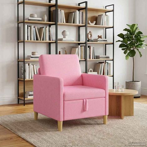 Fauteuil 1 place avec rangement, polyester rose, pieds marron, 72 x 78 x 87 cm - PANGIVO (1/5)
