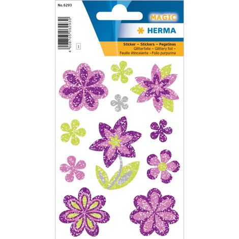 HERMA 6293 Autocollants « Diamants brillants » « Fleur diamant » (11 autocollants, feuille, paillettes) Autocollants, adhésif permanent, étiquettes pour filles et garçons, colorés