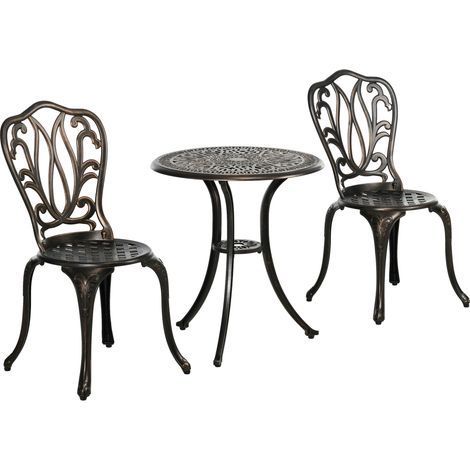 Ensemble Salon de Jardin 2 Places 2 chaises + Table Ronde fonte aluminium bronze