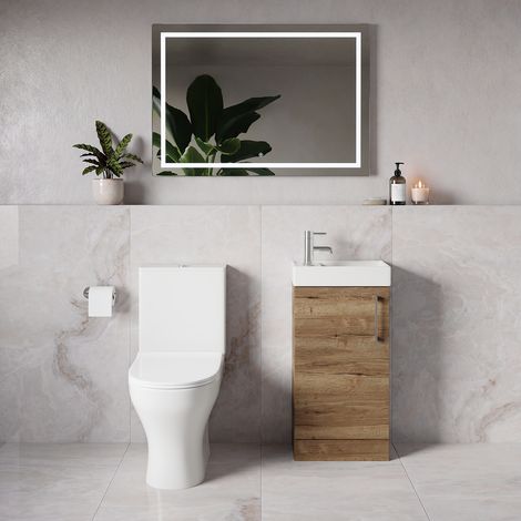Napoli Cube Tobacco Oak 400mm Single Door Vanity Unit and Jubilee Toilet Suite with Align Basin - 400mm - Chrome 160mm Handle