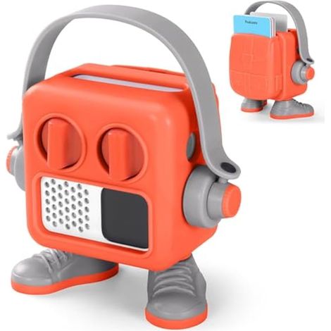 Étui en plastique à motif dessin animé pour Yoto Mini avec fente pour carte et poignée de transport, orange-gris (1/5)