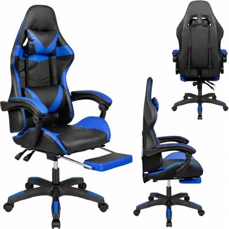 Sedia Gaming Ergonomica Girevole Reclinabile 135° con Rotelle Poggiapiedi NERO-BLU (1/5)