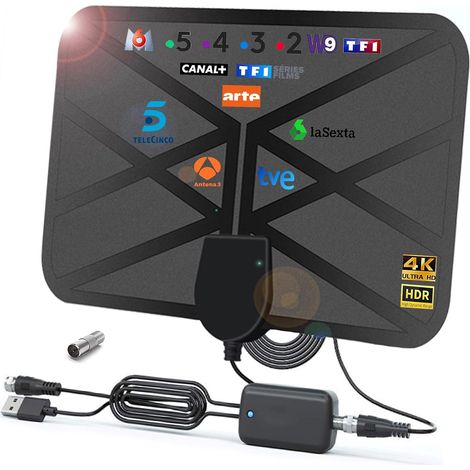 Antenne TV intérieure 36 dBi, portée de 200 km, signal TNT puissant. Compatible avec amplificateur et câble coaxial. Prend en charge la TV HD, 1080p, 4K, FM, VHF et UHF. (1/5)