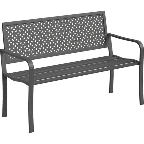 Banc de jardin 2 places en métal, résistant aux intempéries, avec dossier antirouille, design géométrique, supporte jusqu'à 240 kg (1/5)