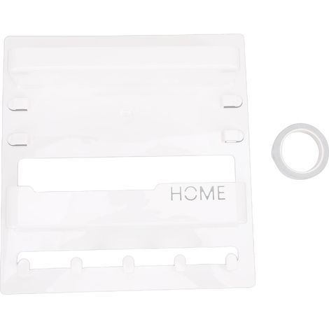 Étagère murale adhésive sans perçage, étagère de chevet avec crochets et passe-câbles, rangement mural plastique blanc 23x24cm (1/5)