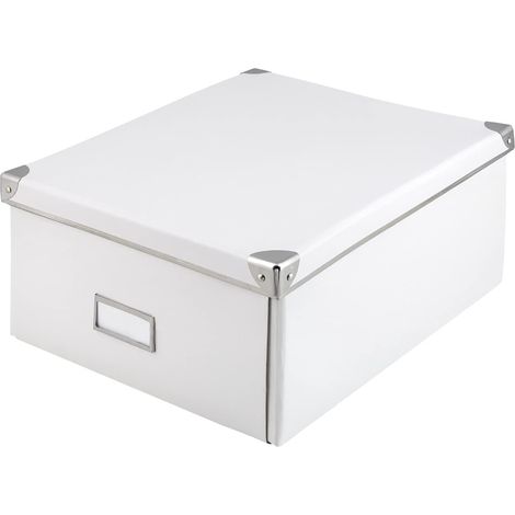 Box of Storage in Carton Rigidity with Cover reinforced in metal, with Plate d'etiquetage about 35 x 25 x 17.5 cm, Weiß (1/5)