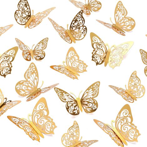 Décor Mur Papillon 3D - Papillons en Papier Brillant avec Découpe Creuse - Pour Chambre Enfant Salle de Bain Salon Anniversaire Mariage - 72 Pièces (1/5)