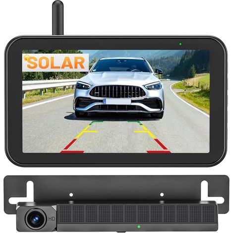Caméra de Recul sans Fil Solaire, 5 Moniteur Camera Solaire Kit 1080P HD, Caméra de Recul IR Vision Nocturne, IP66 Imperméable, pour Fourgon/Camion Car/RV/SUV/Remorque (1/5)