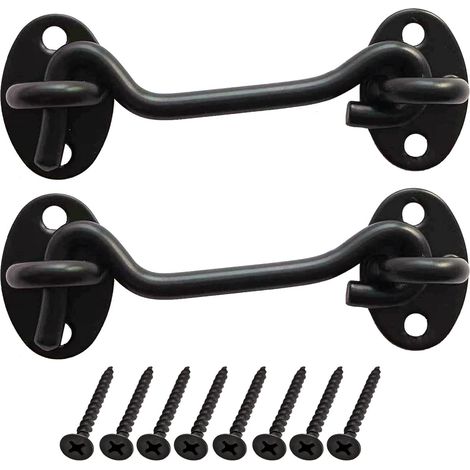 Crochet de porte et de cabine en laiton forgé avec boucle, 10 cm, noir mat, lot de 2 (1/5)