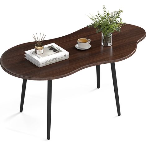 Table Basse en Forme de Nuage, Table d'Appoint Irrégulière de 100CM avec Cadre Métallique, Bout de Canape Moderne pour Salon, Bureau, Marron