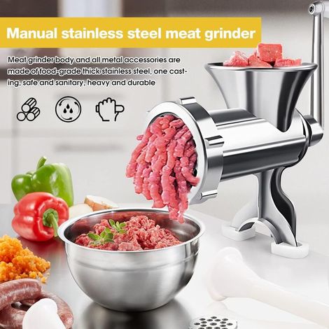Hachoir à viande manuel - Hachoir à viande manuel, machine à saucisses, support de table, hachoir à porc, entonnoir de remplissage de saucisses pour faire des galettes de hamburger maison, ustensiles (1/5)