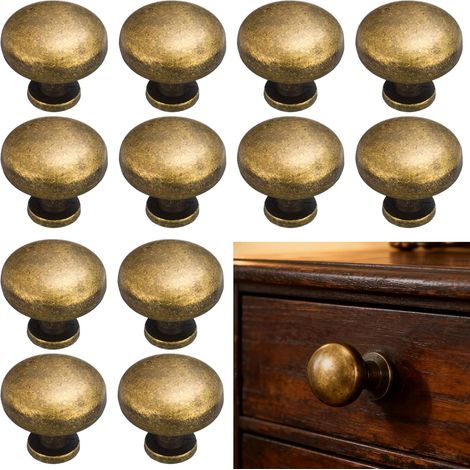 Lot de 12 boutons de meuble en laiton antique – Boutons de tiroir ronds classiques (30 mm) en alliage de zinc et laiton antique – Style vintage et rétro (1/5)