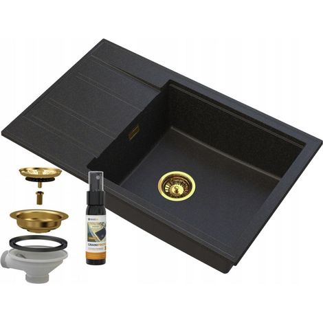 Granitan Évier en granit noir avec particules d'or 1 bac Golden Louis (1/5)