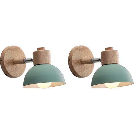 (2X) 15CM Applique Murale Rétro Moderne Applique Murale En Bois Et Métal Lampe Murale Nordique Simple, Angle Réglable, (Vert)