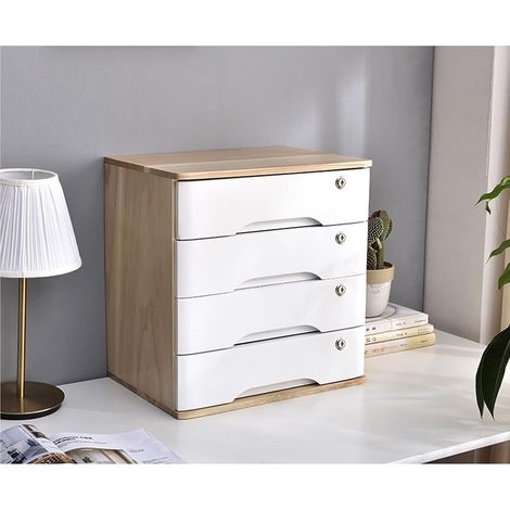 Armario de almacenamiento para oficina - Cajonera de madera maciza con 1/2/3/4 cajones y cerradura, cómoda rústica (E, 4 niveles)
