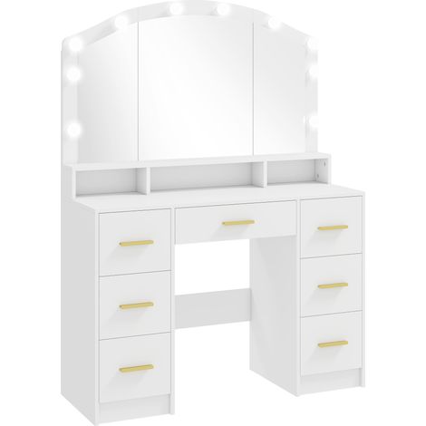 Coiffeuse Galanou miroir Hollywood LED 7 tiroirs blanc (1/5)