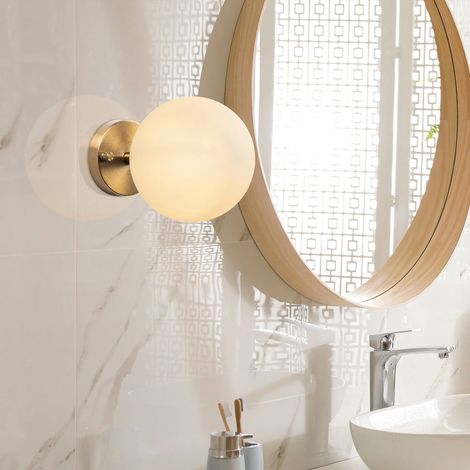 Applique murale moderne, globe blanc socle doré SIERRE (1/5)