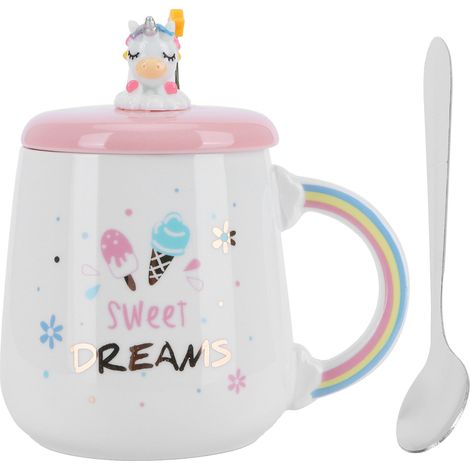 Tasse En Céramique Avec Couvercle Et Cuillère - Design Animal Mignon - Pour Café Et Boissons Froides - Usage Domestique Et Bureau - Lot De 1 (1/5)