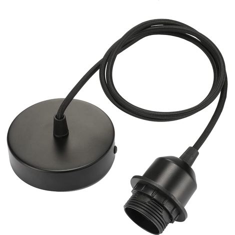 2pcs E27 Lamp Holder Vintage Lamp Holder with 100cm Cable and Fixing Ring Retro Ceiling Light Lamp Holder for Living Room, Hallway, Bedroom, Kitchen, Chandelier - Black (2pcs) (1/5)