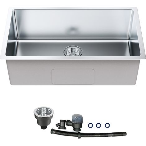 VEVOR Evier Cuisine 1 Bac 71 x 41 x 23 cm Evier a Encastrer pour Meuble Bas Evier sous Plan en Acier Inoxydable 304 Grande Espace de Stockage avec Kit de Drainage Filtre pour Bar Buanderie Restaurant