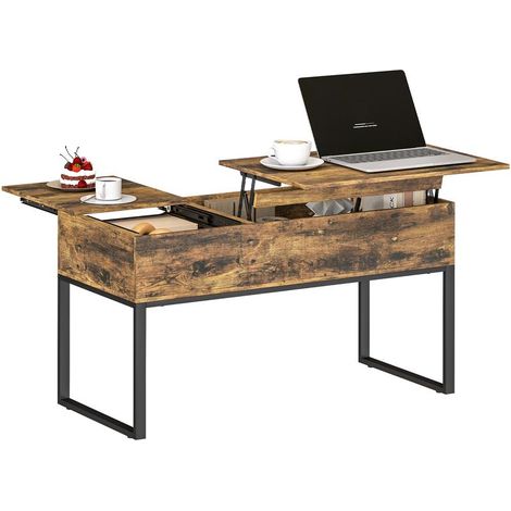 Table basse marron style rustique relevable avec plateau coulissant, fermeture douce 100x45x67 cm, design pratique (1/5)