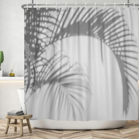 183x183cm Rideau de Douche Gris Feuille de Palmier Ombre de Salle de Bain Rideau de Douche Plante Grise Rideau de Baignoire étanche Salle de Bain Art déco Rideau avec Crochets (1/5)