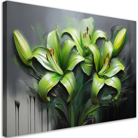 Tableau déco Fleurs peintes abstraites de lys verts 90x60 (1/5)