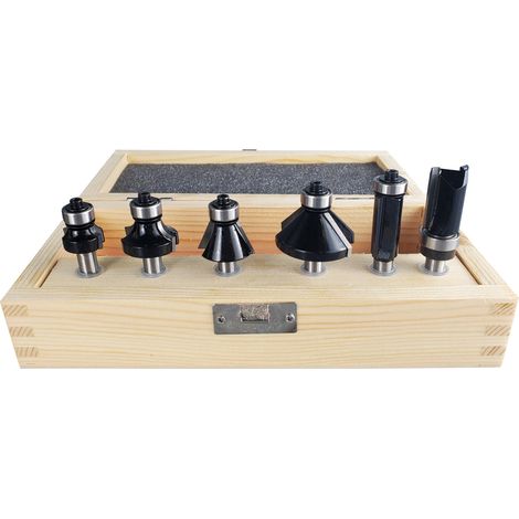 STIER Rand- und Kantenfräser Set, 6-teilig, 8 mm Schaft, Oberfräsen Fräser Set, Fräser für Oberfräse