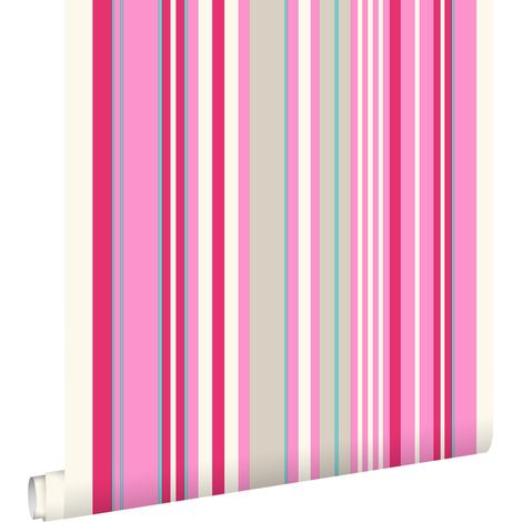 papier peint à rayures rose et turquoise - ESTAhome (1/5)