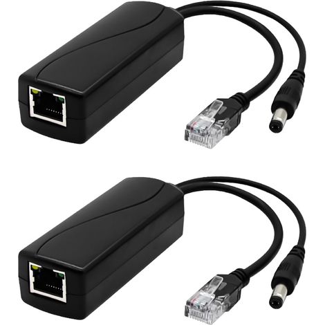 PoE-Splitter – 2 Stück – Gigabit 48 V auf 12 V 2 A – Aktiver Konverter – Für IP-Kamera und Router – 5,5 x 2,5 mm Stecker (1/5)