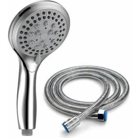 Pommeau de douche avec flexible de 1,5 m, 5 modes universels, douchette chromée et douchette flexible, douchette haute pression salle de bain (SKU produit : 94199191 SKU Offre : 1227LIU12) (1/4)