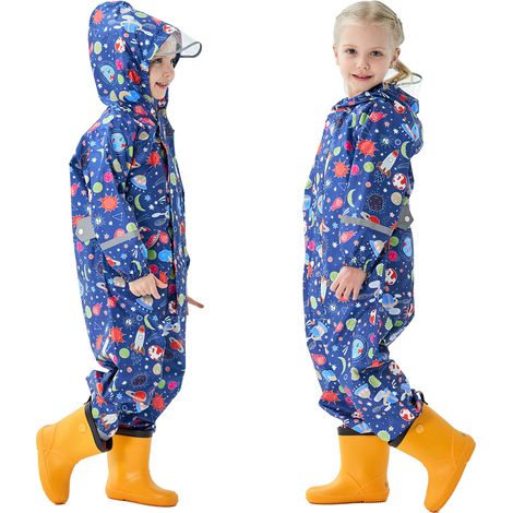 Traje impermeable para la lluvia con capucha, tiras reflectantes y cremallera para uso infantil al aire libre. (1/5)